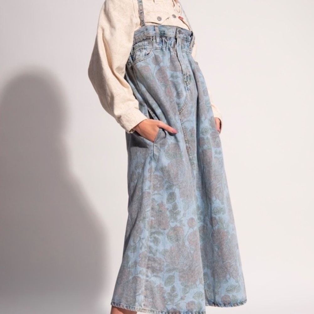 Ganni x Levi’s Cinched Floral Print Denim Midi Dress Size XXS